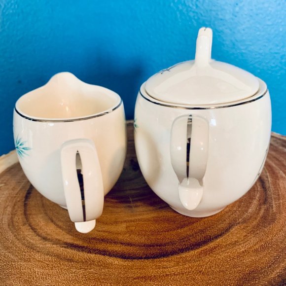 Vintage Canonsburg Teal/Grey Wheat Creamer & Sugar - Picture 7 of 10